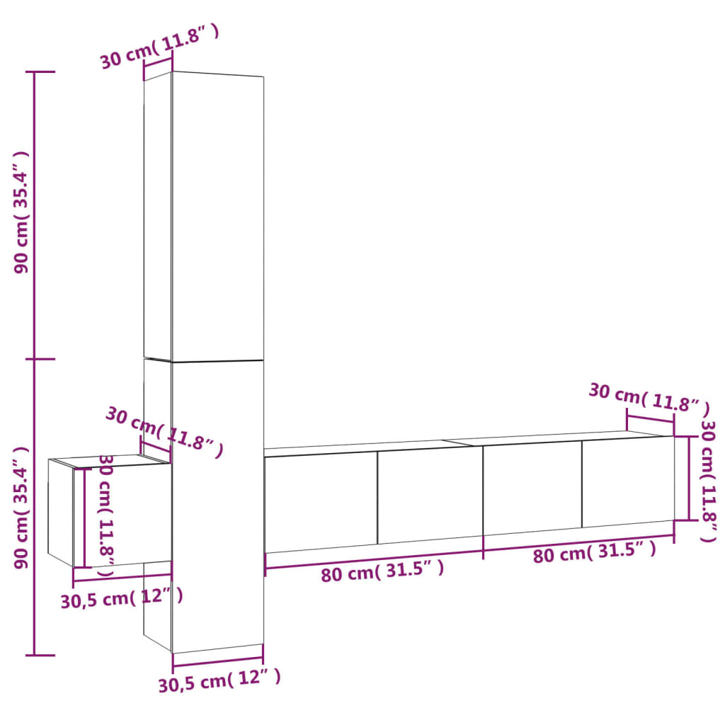 vidaXL 5-tlg. TV-Schrank-Set Braun Eichen-Optik Holzwerkstoff