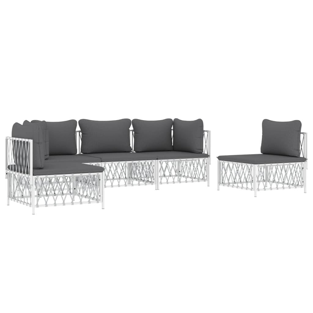 vidaXL 5-tlg. Garten-Lounge-Set mit Kissen Weiß Stahl