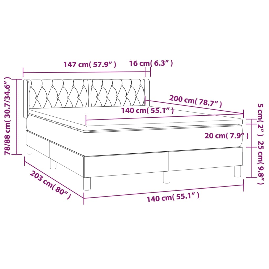 vidaXL Boxspringbett mit Matratze Taupe 140x200 cm Stoff