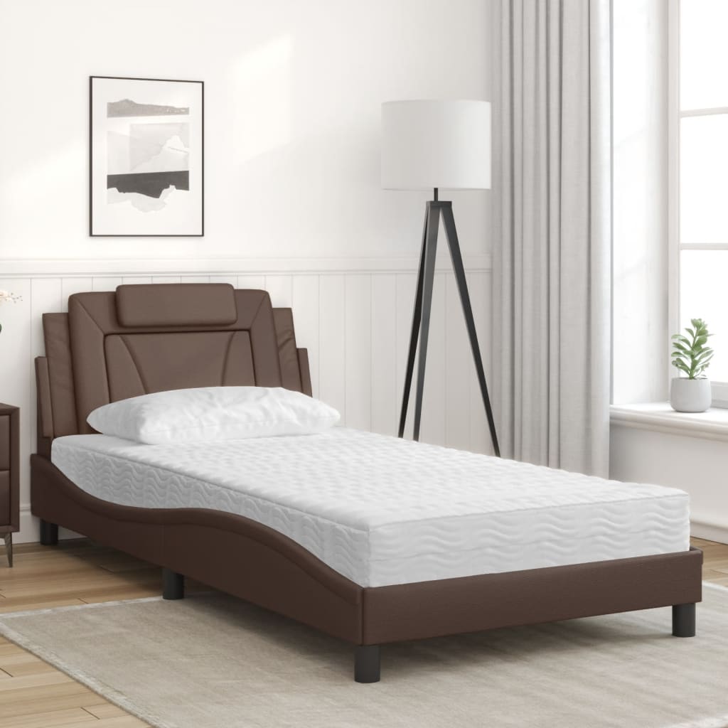 vidaXL Bett mit Matratze Braun 100x200 cm Kunstleder