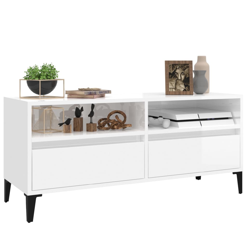 vidaXL TV-Schrank Hochglanz-Weiß 100x34,5x44,5 cm Holzwerkstoff