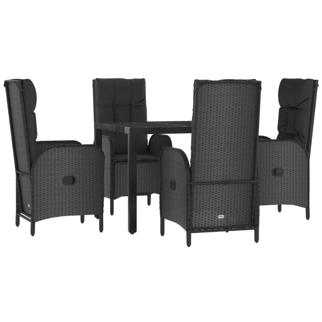 vidaXL 5-tlg. Garten-Essgruppe mit Kissen Schwarz Poly Rattan