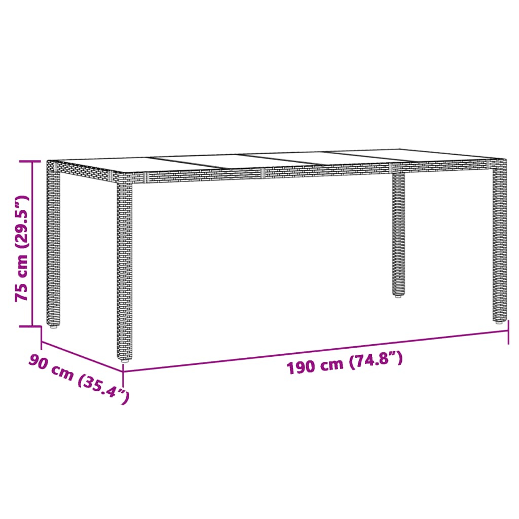 vidaXL Gartentisch mit Glasplatte Braun 90x90x75 cm Poly Rattan