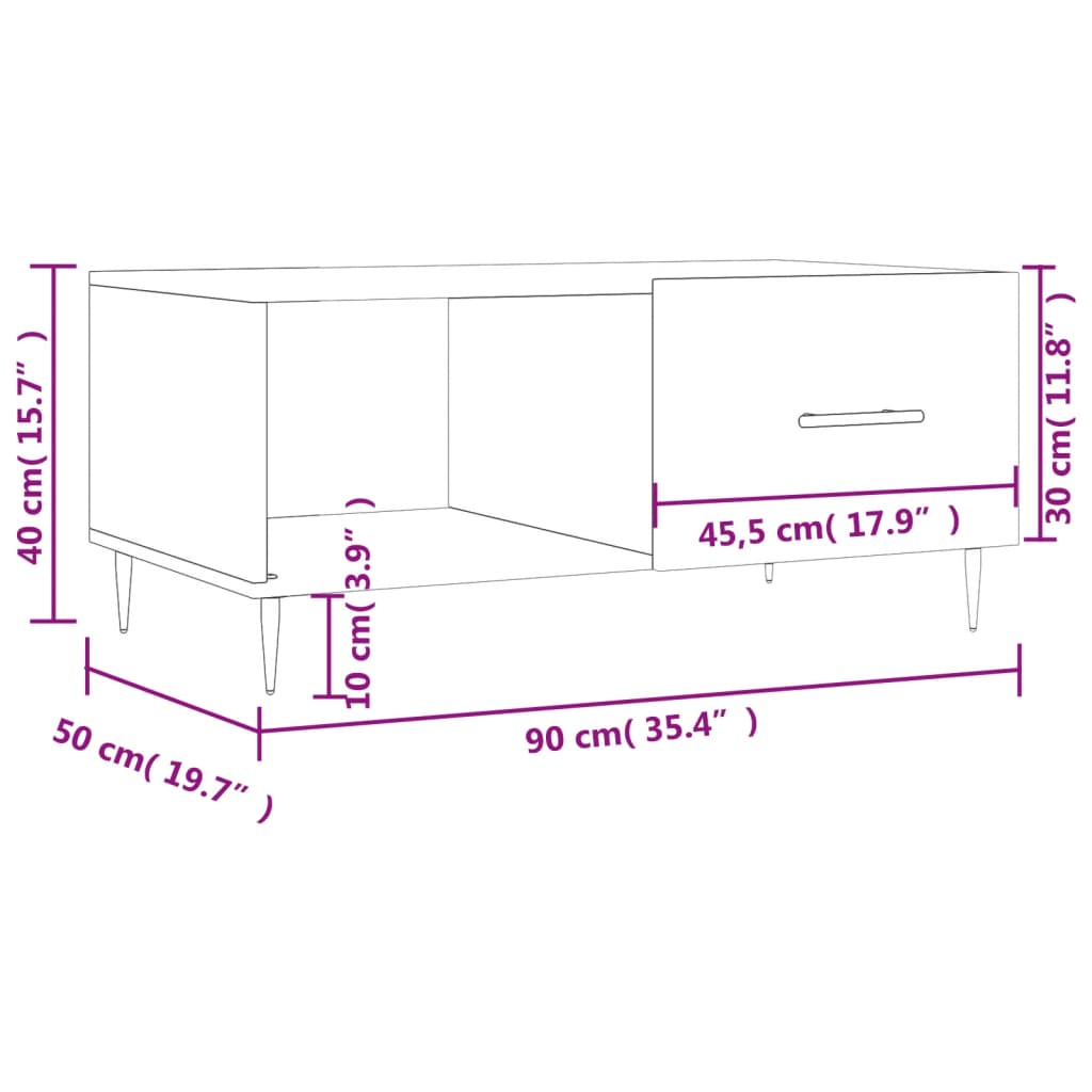 vidaXL Couchtisch Räuchereiche 90x50x40 cm Holzwerkstoff