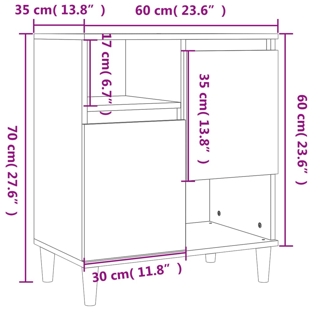 vidaXL Sideboards 3 Stk. Braun Eichen-Optik 60x35x70 cm Holzwerkstoff