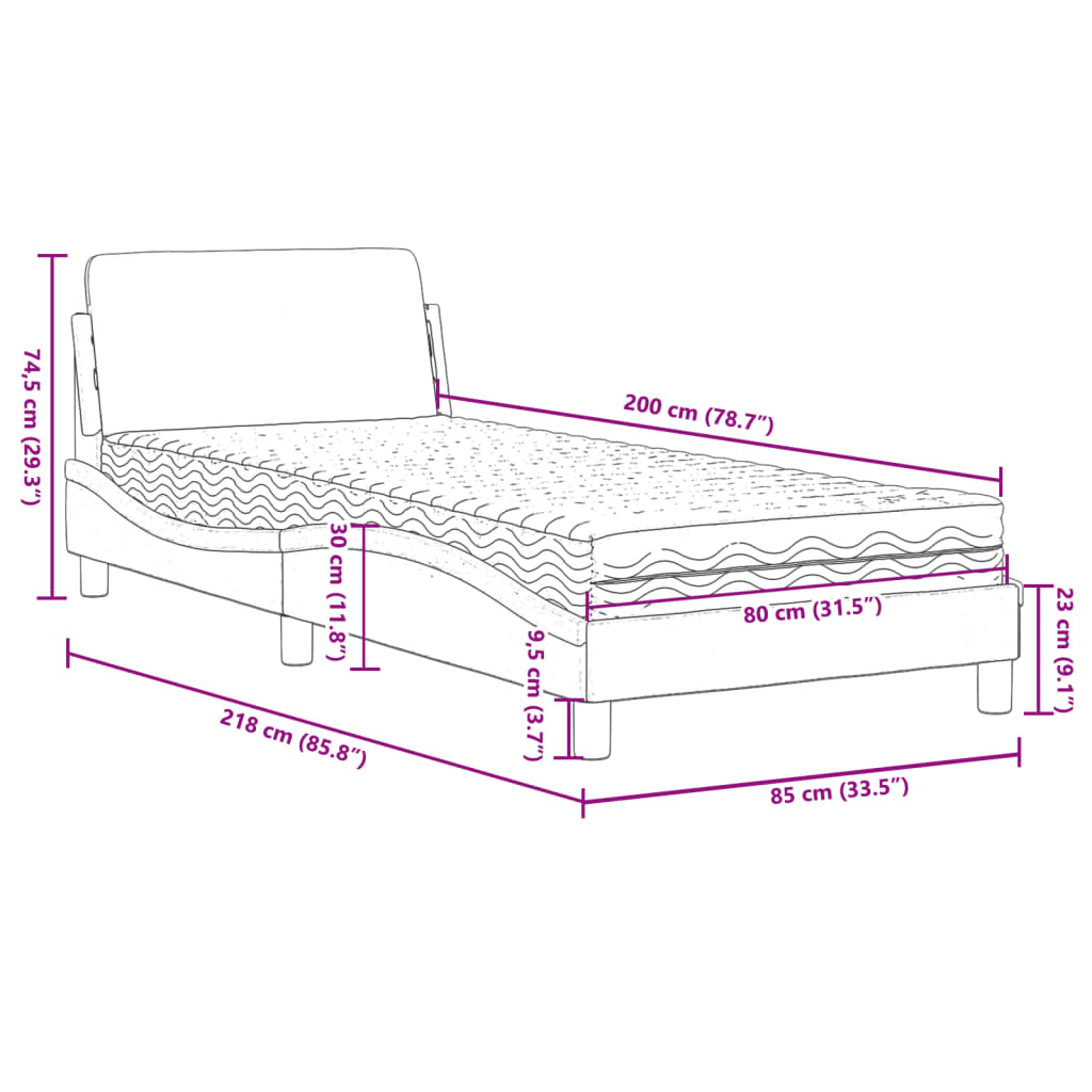 vidaXL Bett mit Matratze Schwarz 80x200 cm Samt