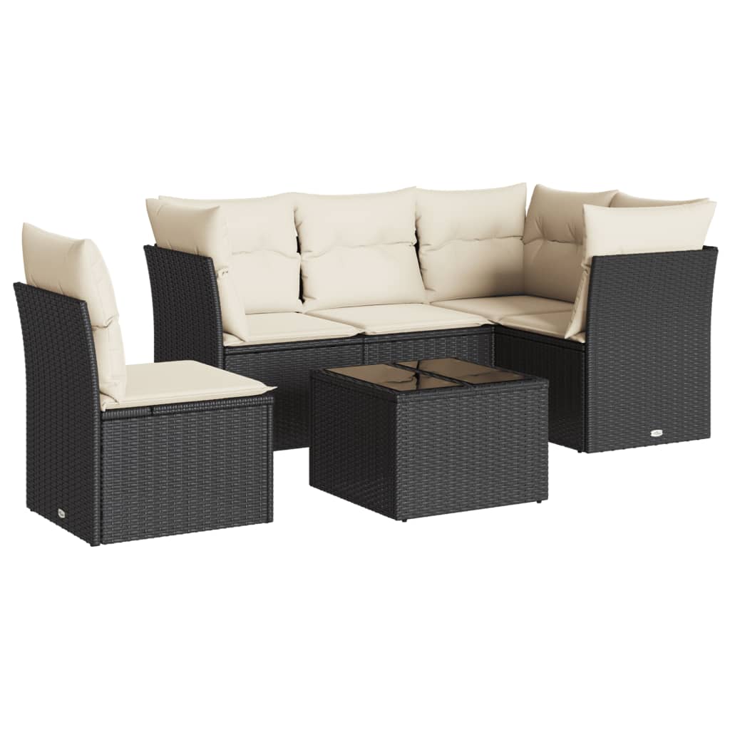 vidaXL 6-tlg. Garten-Sofagarnitur mit Kissen Schwarz Poly Rattan