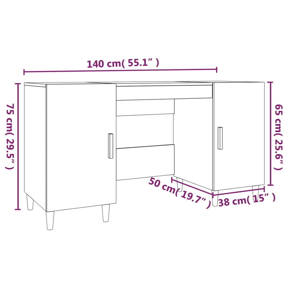 vidaXL Schreibtisch Hochglanz-Weiß 140x50x75 cm Holzwerkstoff