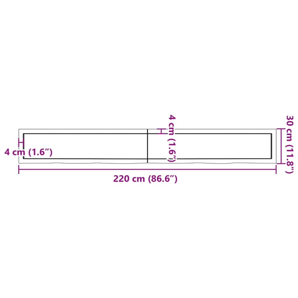 vidaXL Waschtischplatte Dunkelbraun 220x30x(2-4)cm Massivholz