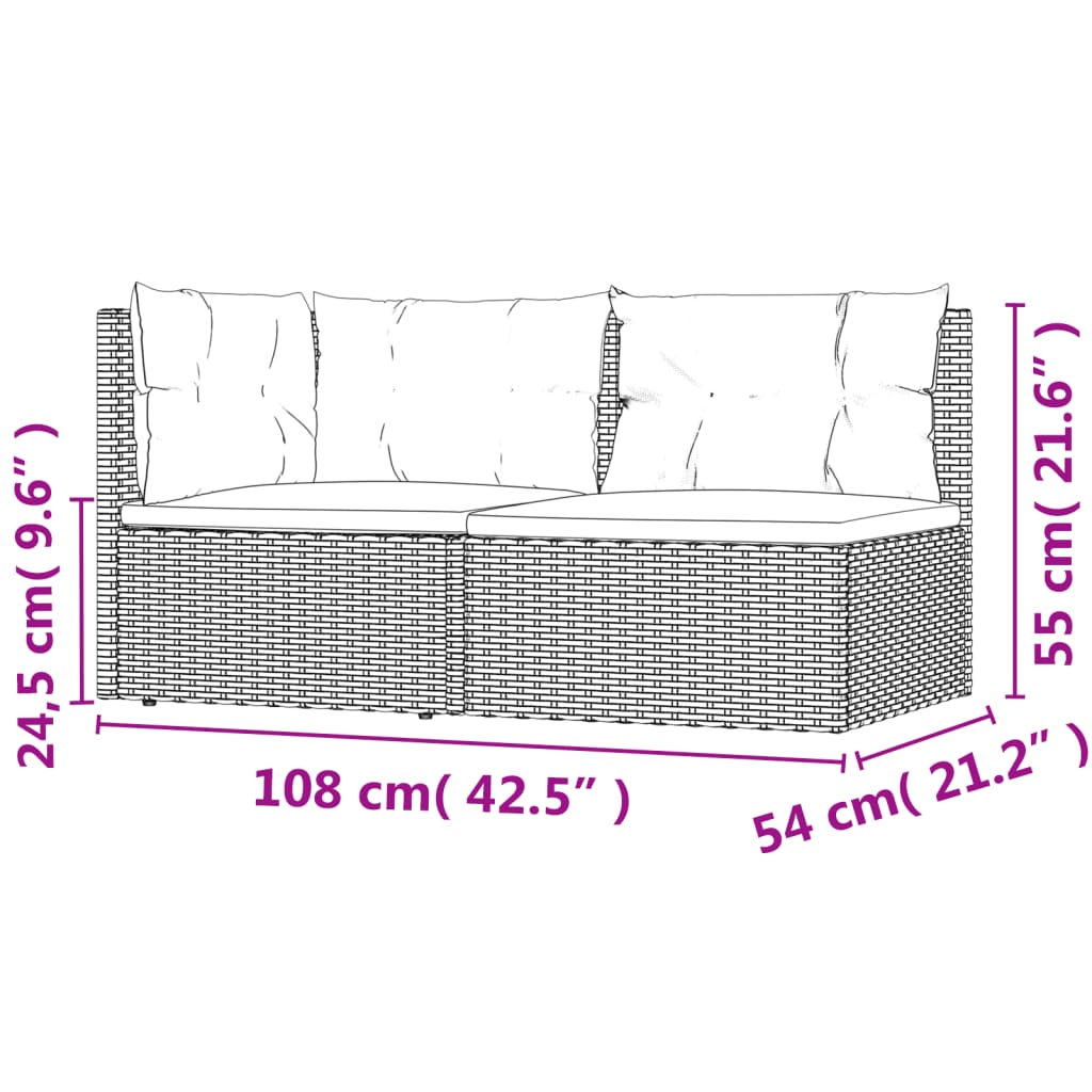 vidaXL 2-tlg. Garten-Lounge-Set mit Kissen Grau Poly Rattan