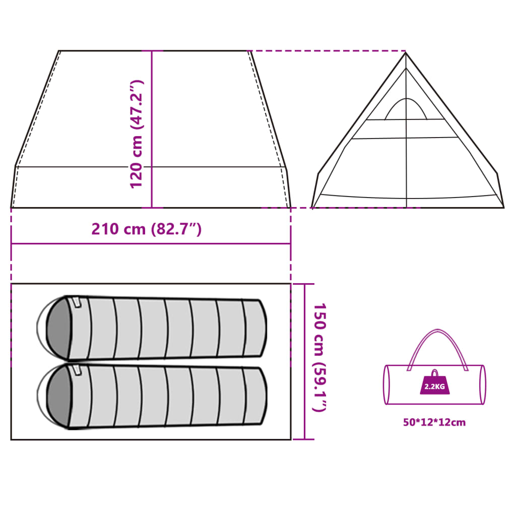 vidaXL Campingzelt A-Form 2 Personen Grau Wasserdicht