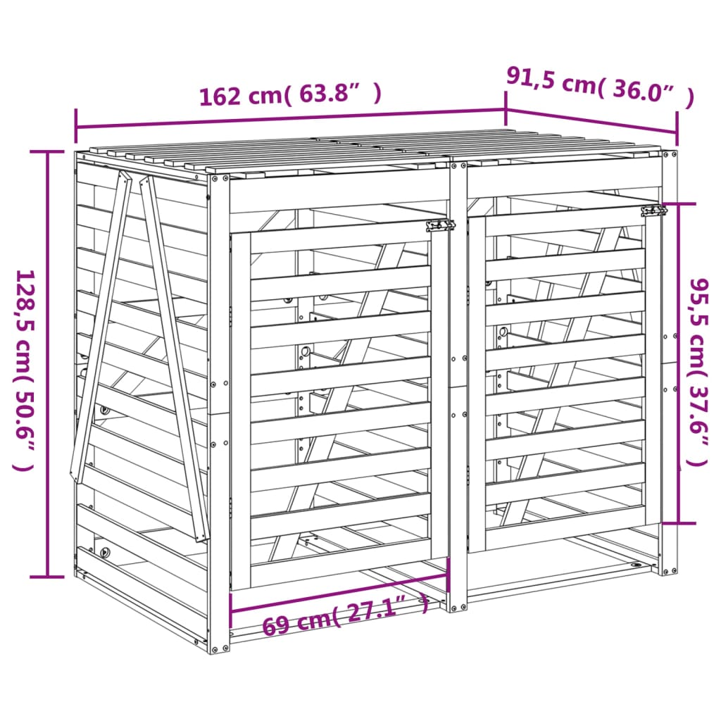 vidaXL Mülltonnenbox für 2 Tonnen Grau Massivholz Kiefer