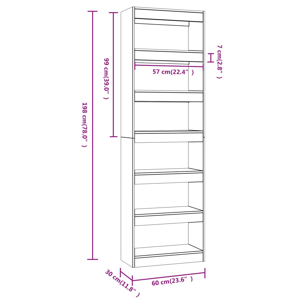 vidaXL Bücherregal/Raumteiler Betongrau 60x30x198 cm