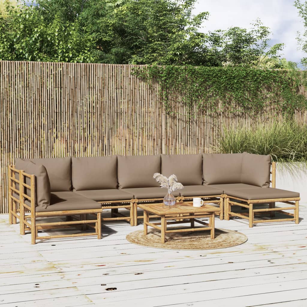 vidaXL 8-tlg. Garten-Lounge-Set mit Kissen Taupe Bambus