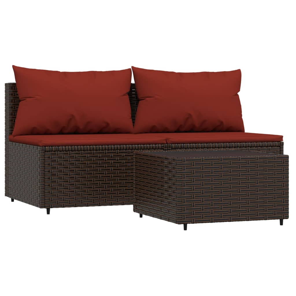 vidaXL 3-tlg. Garten-Lounge-Set mit Kissen Braun Poly Rattan