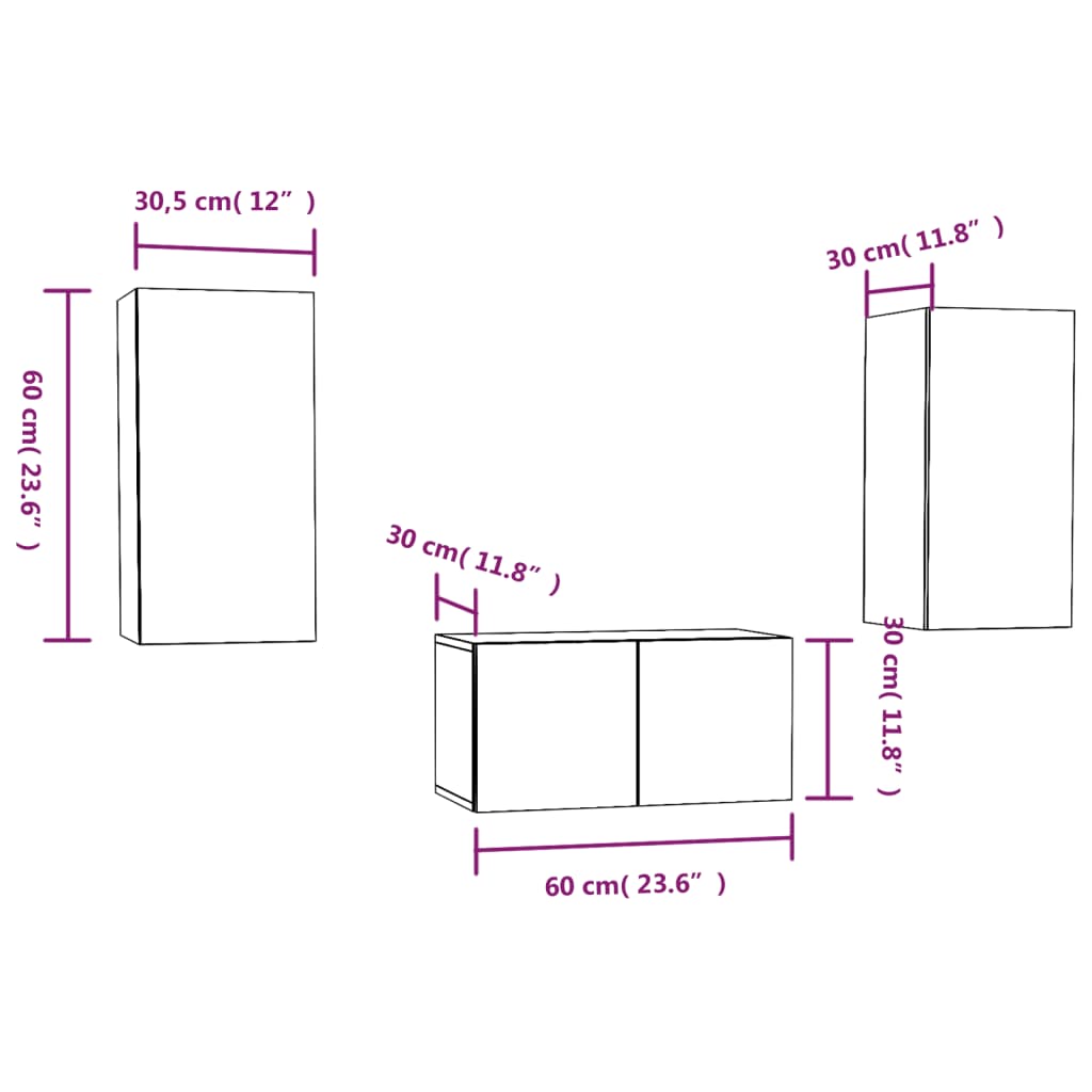 vidaXL 3-tlg. TV-Schrank-Set Braun Eichen-Optik Holzwerkstoff