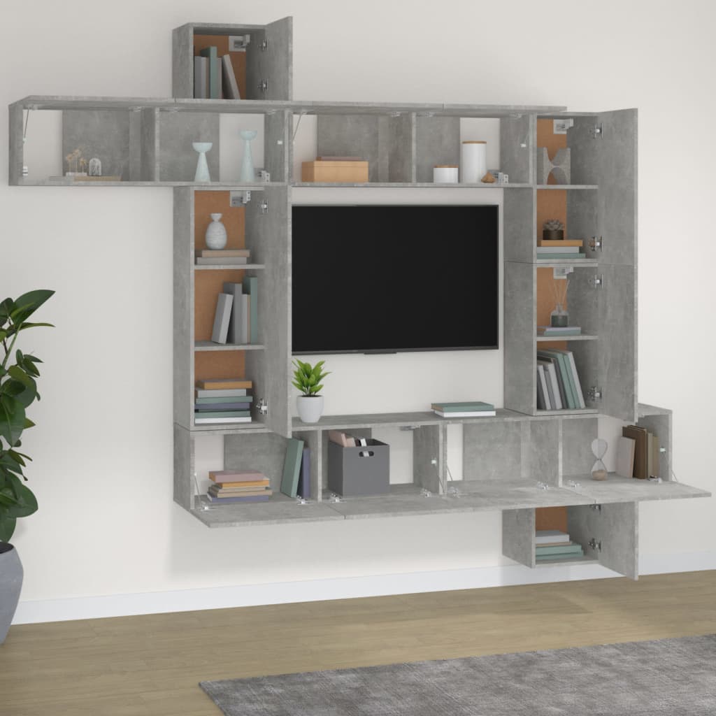 vidaXL 9-tlg. TV-Schrank-Set Betongrau Holzwerkstoff