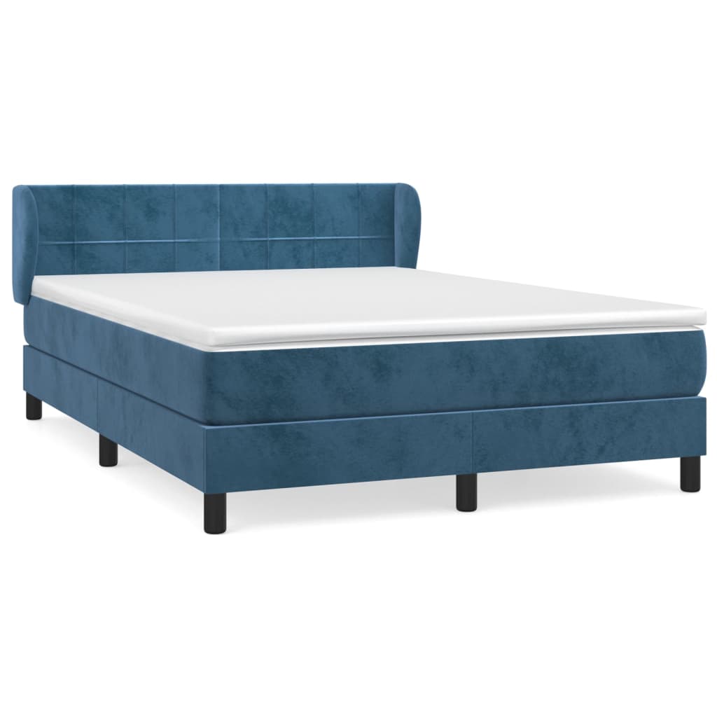 vidaXL Boxspringbett mit Matratze Dunkelblau 140x190 cm Samt