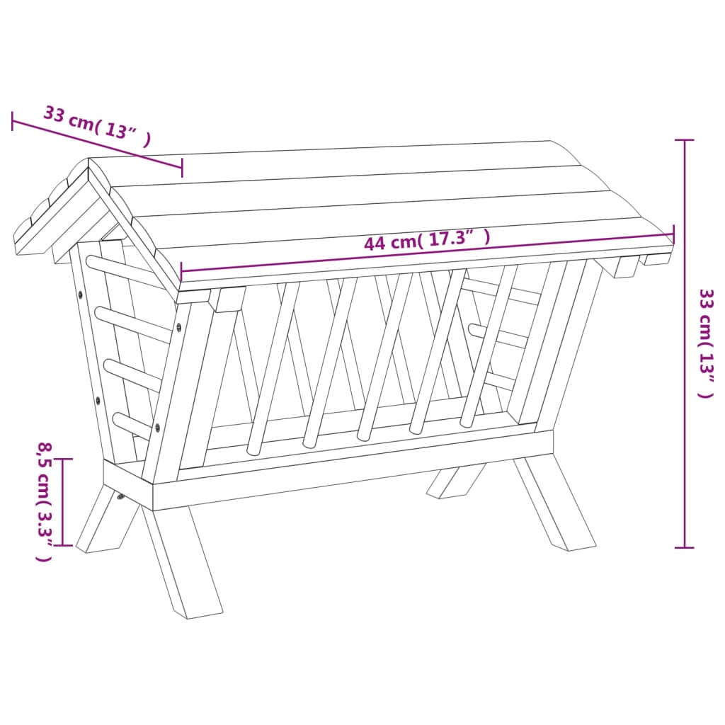 vidaXL Heuraufe für Kaninchen 44x33x33 cm Massivholz Tanne