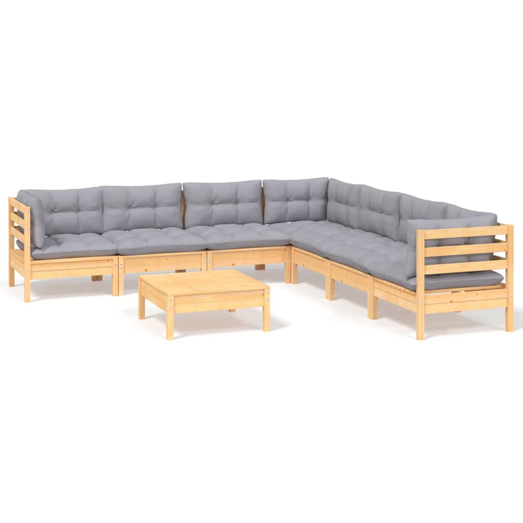 vidaXL 8-tlg. Garten-Lounge-Set mit Grauen Kissen Kiefer Massivholz