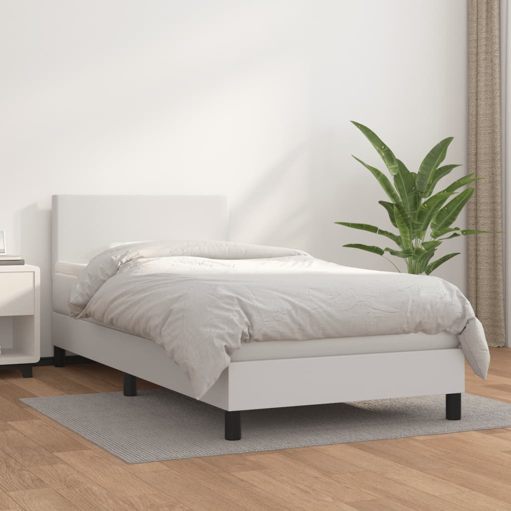 vidaXL Boxspringbett mit Matratze Weiß 90x190 cm Kunstleder