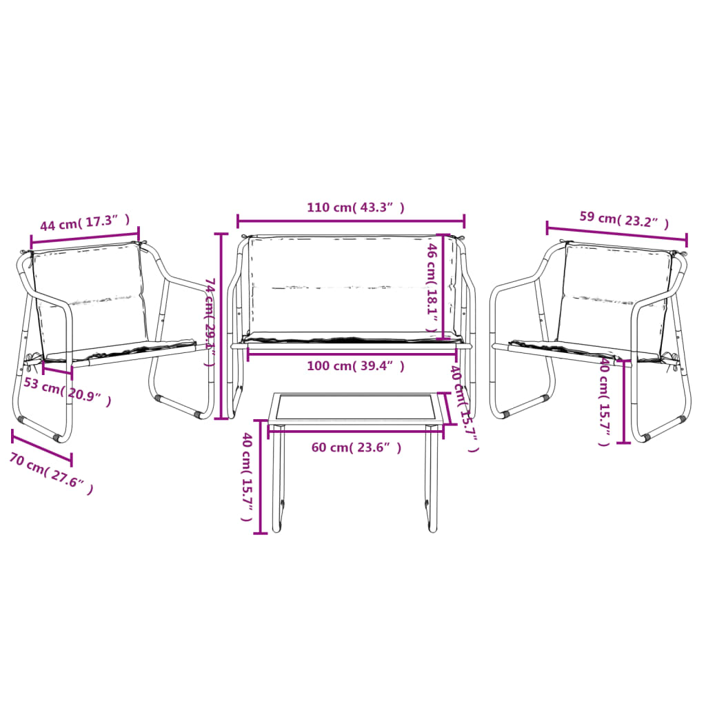 vidaXL 4-tlg. Garten-Lounge-Set mit Kissen Anthrazit Stahl