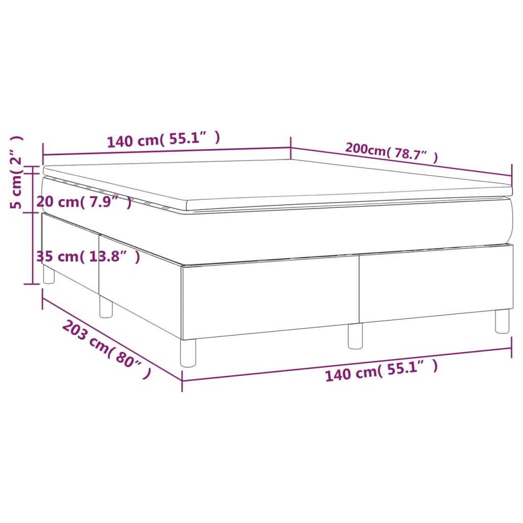 vidaXL Boxspringbett mit Matratze Dunkelgrau 140x200 cm Samt