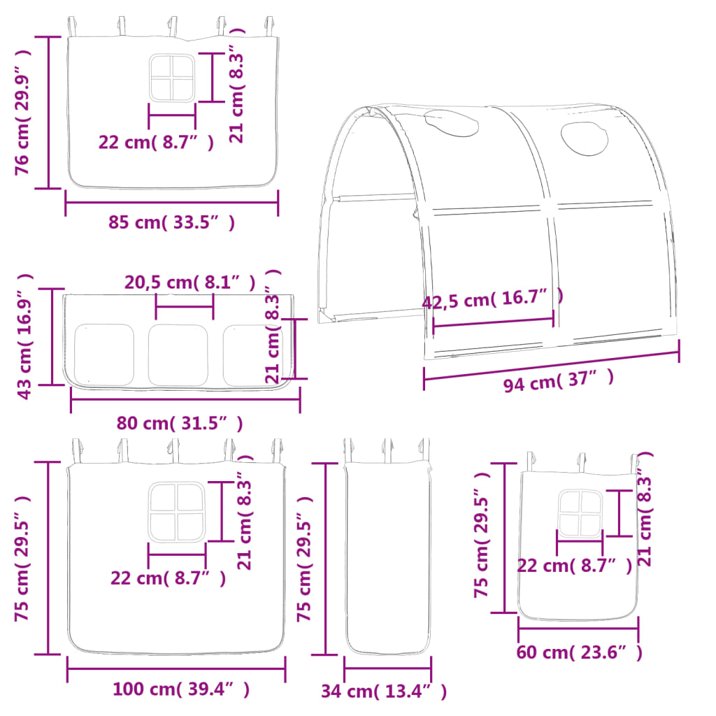 vidaXL Kinderhochbett mit Tunnel Weiß & Schwarz 80x200 cm Kiefernholz