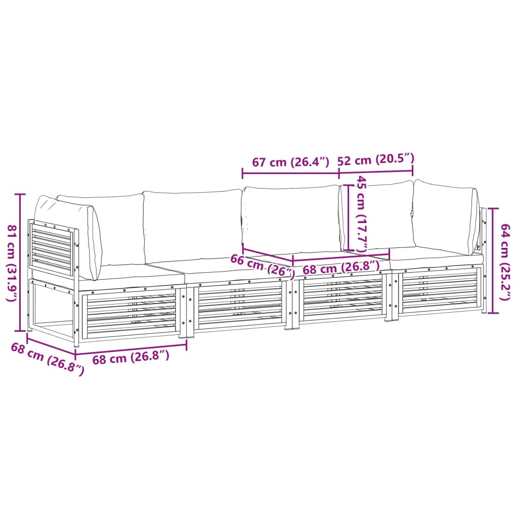 vidaXL 4-tlg. Garten-Sofagarnitur mit Kissen Massivholz Akazie