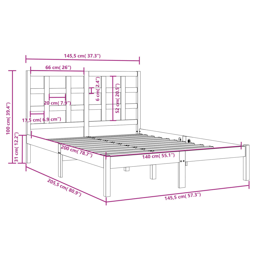 vidaXL Massivholzbett 140x200 cm