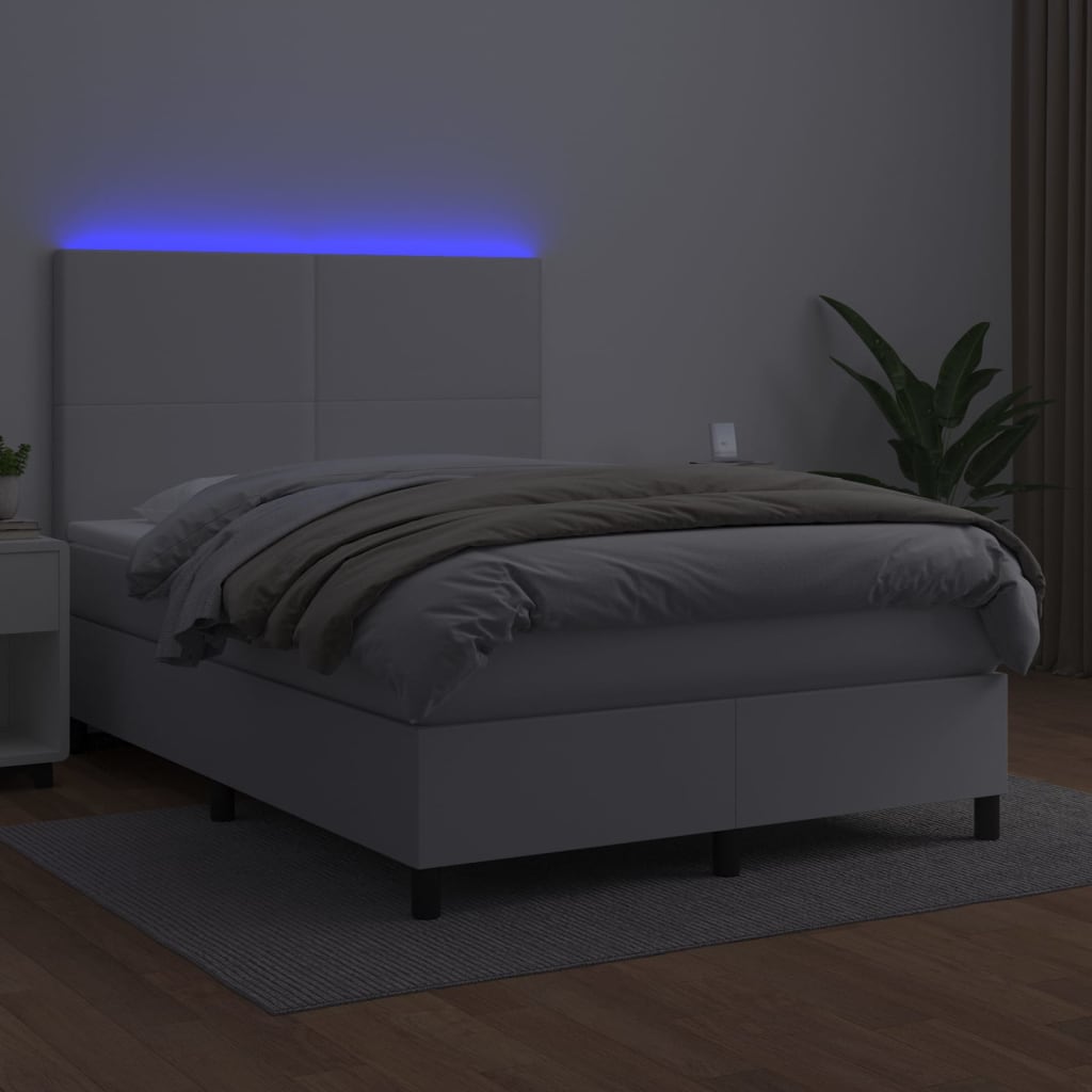 vidaXL Boxspringbett mit Matratze & LED Weiß 140x190 cm Kunstleder