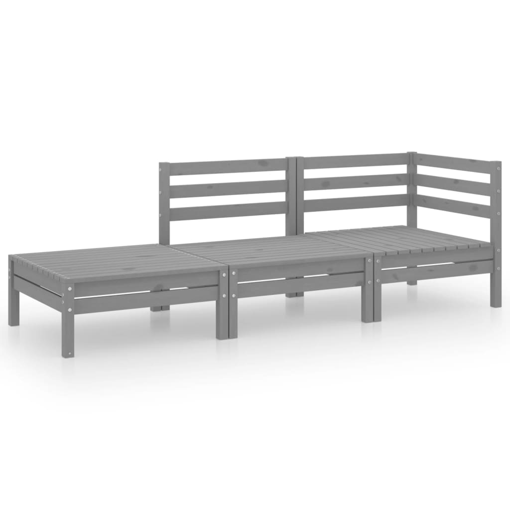 vidaXL 3-tlg. Garten-Lounge-Set Grau Massivholz Kiefer