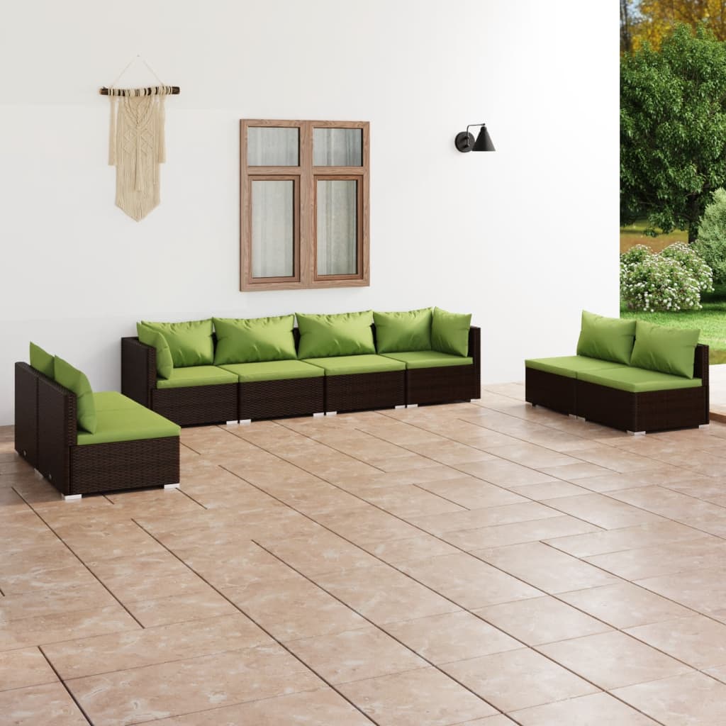 vidaXL 8-tlg. Garten-Lounge-Set mit Kissen Poly Rattan Braun