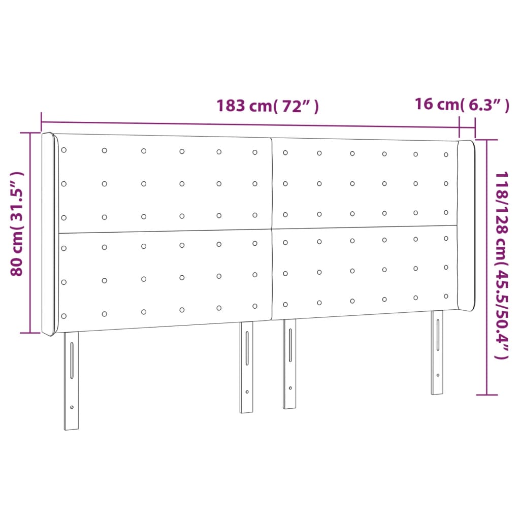 vidaXL LED Kopfteil Dunkelbraun 183x16x118/128 cm Stoff