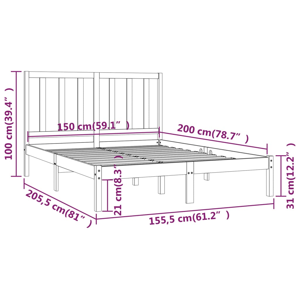 vidaXL Massivholzbett Schwarz Kiefer 150x200 cm