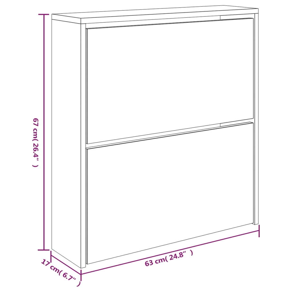 vidaXL Schuhschrank mit Spiegel 2 Fächer Braun Eichen-Optik 63x17x67cm