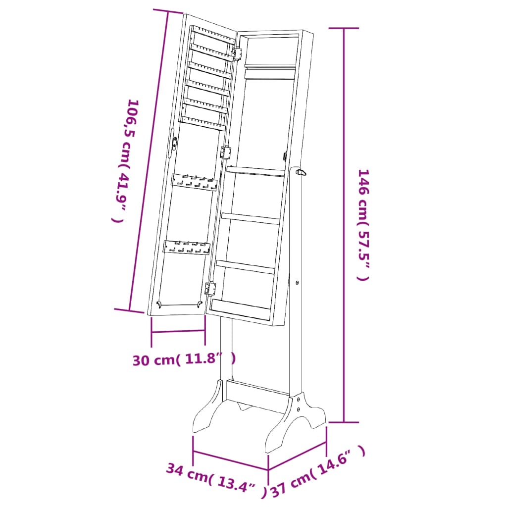 vidaXL Standspiegel 34x37x146 cm