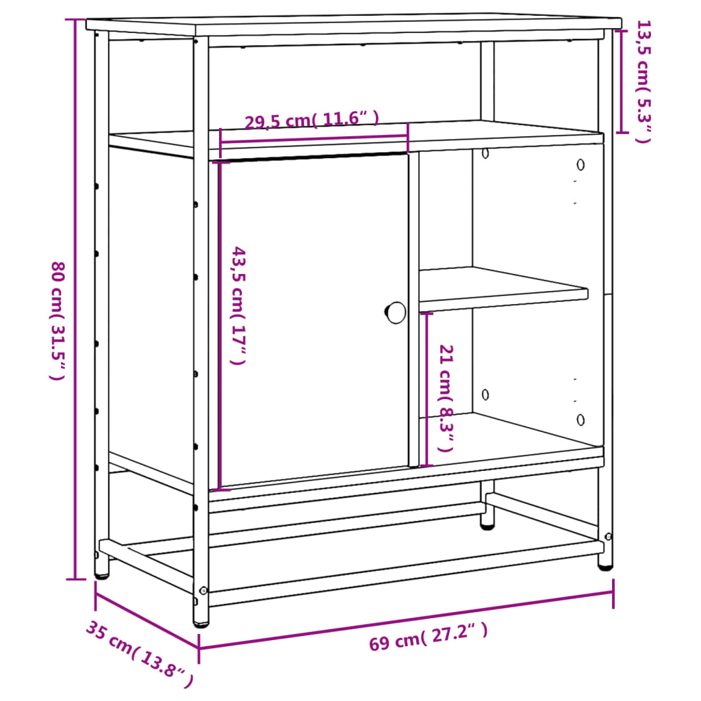 vidaXL Sideboard Sonoma-Eiche 69x35x80 cm Holzwerkstoff