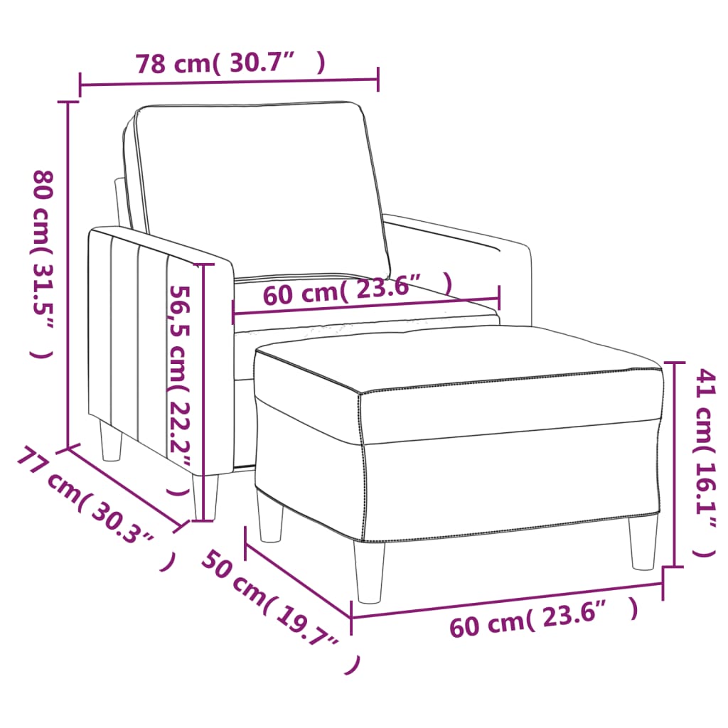 vidaXL Sessel mit Hocker Rosa 60 cm Samt