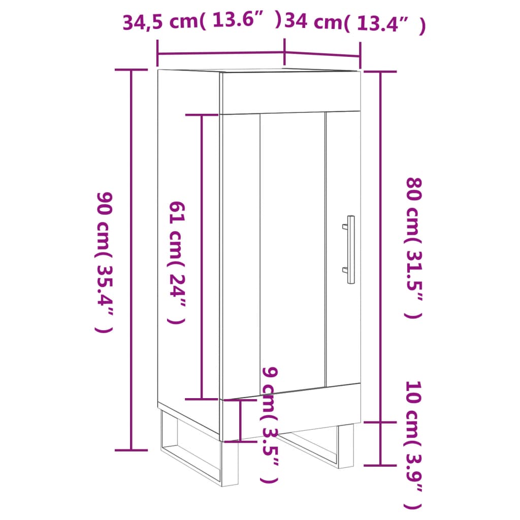 vidaXL Sideboard Räuchereiche 34,5x34x90 cm Holzwerkstoff