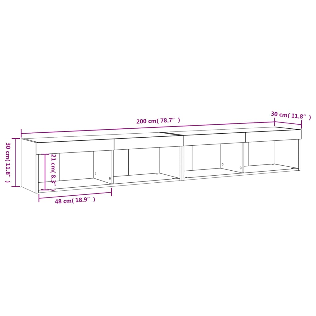 vidaXL TV-Schränke mit LED-Leuchten 2 Stk. Weiß 100x30x30 cm