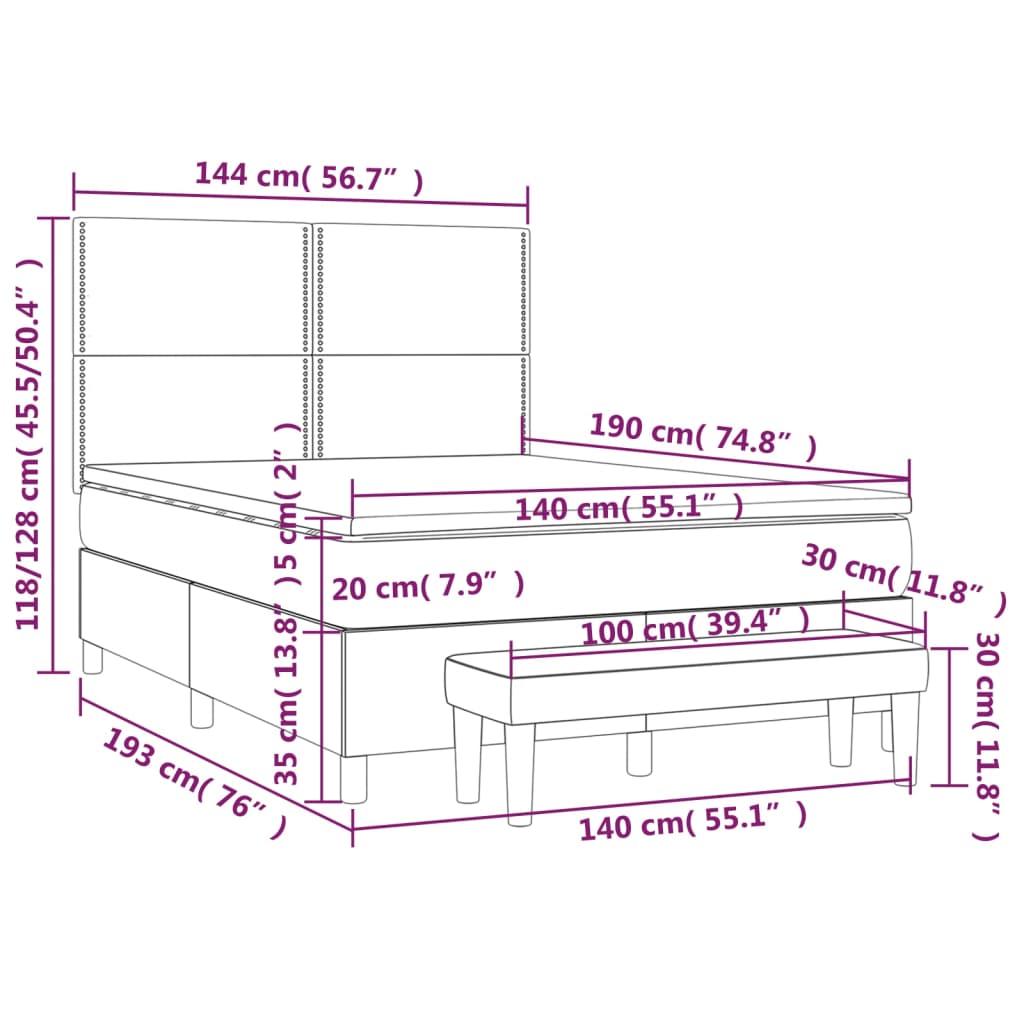 vidaXL Boxspringbett mit Matratze Dunkelbraun 140x190 cm Stoff