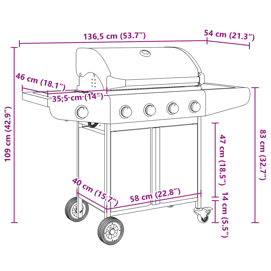 vidaXL Gasgrill mit 5 Flammen Silbern Edelstahl