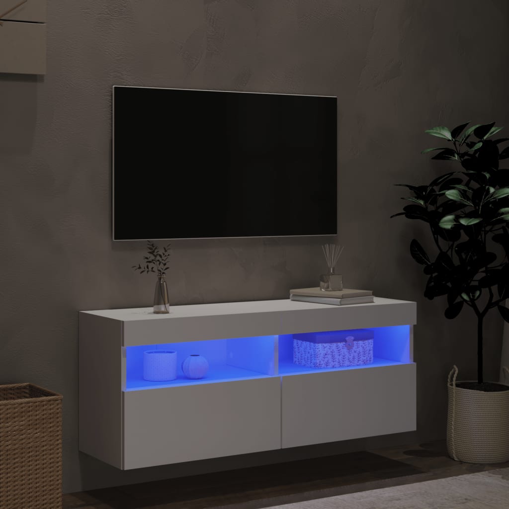 vidaXL TV-Wandschrank mit LED-Leuchten Weiß 100x30x40 cm