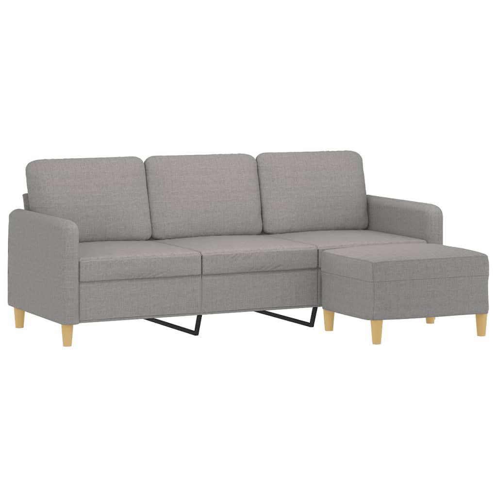 vidaXL 3-Sitzer-Sofa mit Hocker Hellgrau 180 cm Stoff