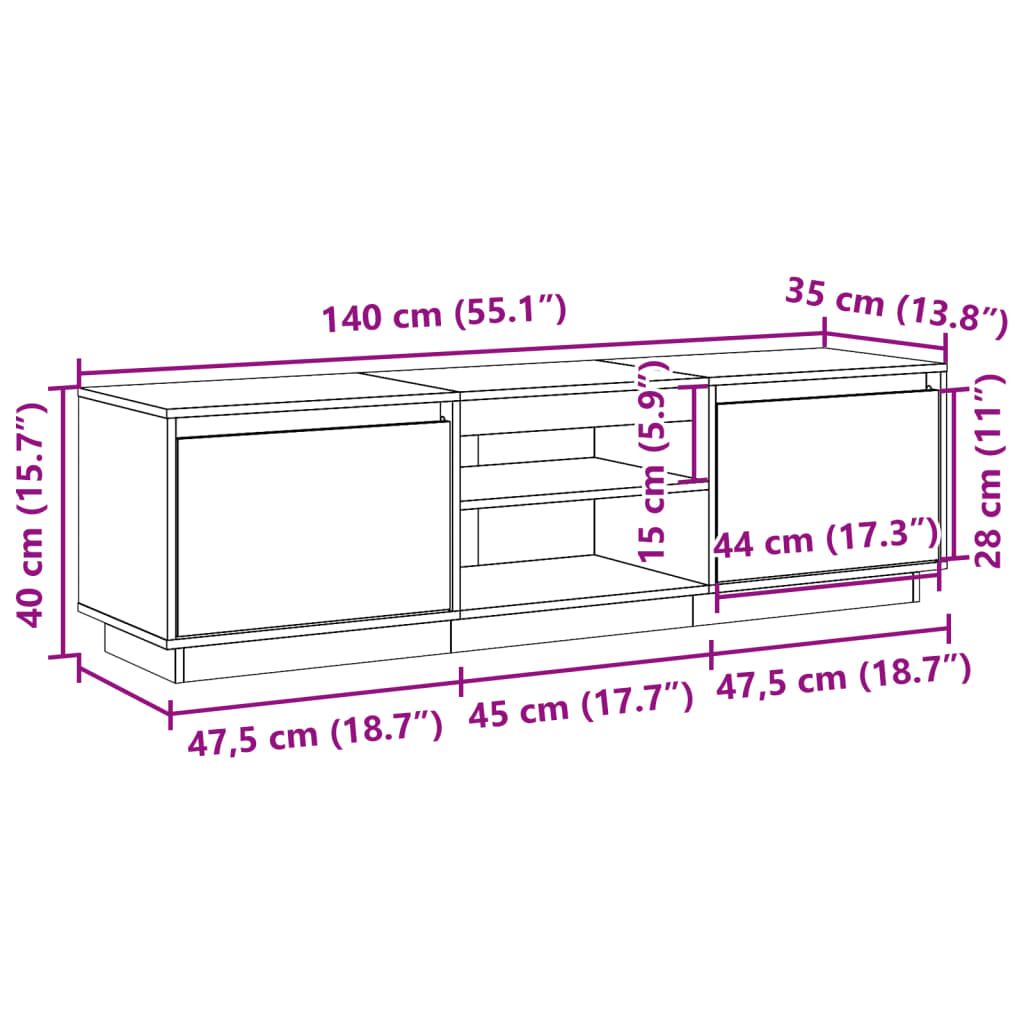 vidaXL TV-Schrank Wachsbraun 140x35x40 cm Massivholz Kiefer