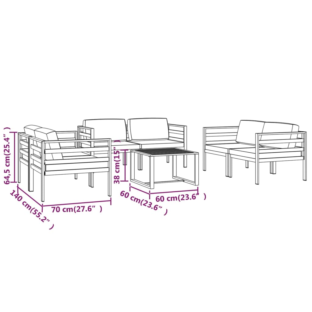 vidaXL 7-tlg. Garten-Lounge-Set mit Kissen Aluminium Anthrazit