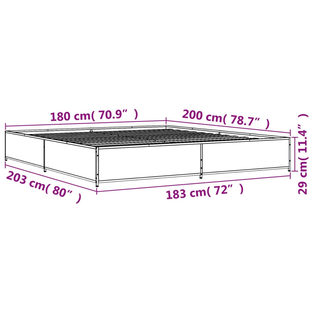 vidaXL Bettgestell Sonoma-Eiche 180x200 cm Holzwerkstoff und Metall