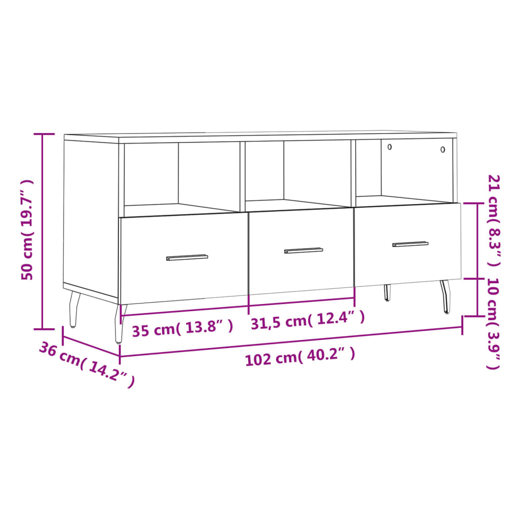 vidaXL TV-Schrank Räuchereiche 102x36x50 cm Holzwerkstoff