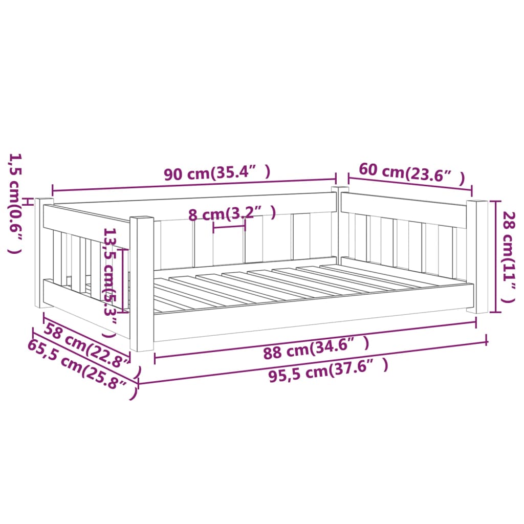 vidaXL Hundebett Weiß 95,5x65,5x28 cm Massivholz Kiefer